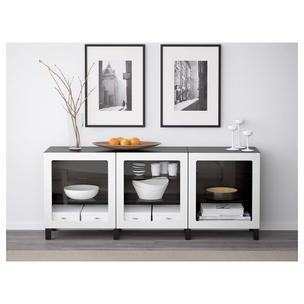 Комбинация для хранения с дверцами БЕСТО, черно-коричневый, Льюсвик белый (180x40x74 см) - схема-чертеж с размерами