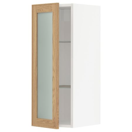 Навесной шкаф с полками, стекляными дв, белый/Экестад дуб 30x80 см IKEA METOD МЕТОД 893.009.29