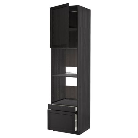 Высокий шкаф для духовки комбинированный, духовка + дверца/2ящ, черный/Лерхюттан черная морилка 60x60x240 см IKEA МЕТОД /