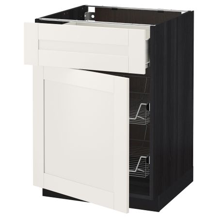 Напольный шкаф с проволочной корзиной, ящиком, дверью МЕТОД / ФОРВАРА, черный, Сэведаль белый