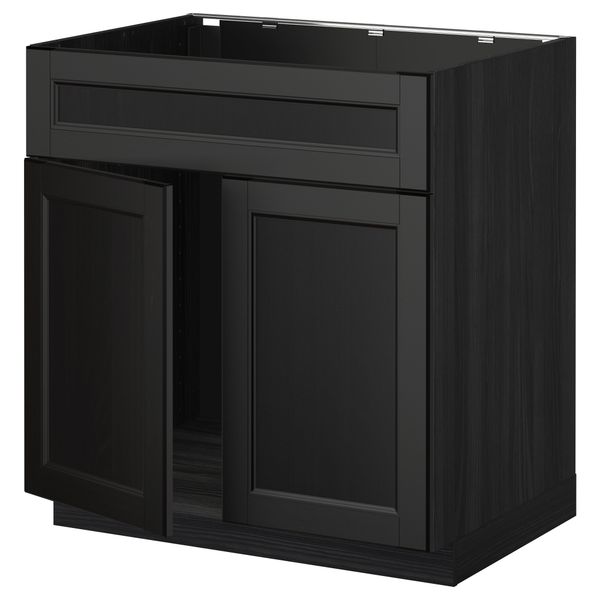 Напольный шкаф под мойку 2 дверцы/фронтальных панели МЕТОД, черный, Лаксарби черно-коричневый (80x60 см) - схема-чертеж с размерами