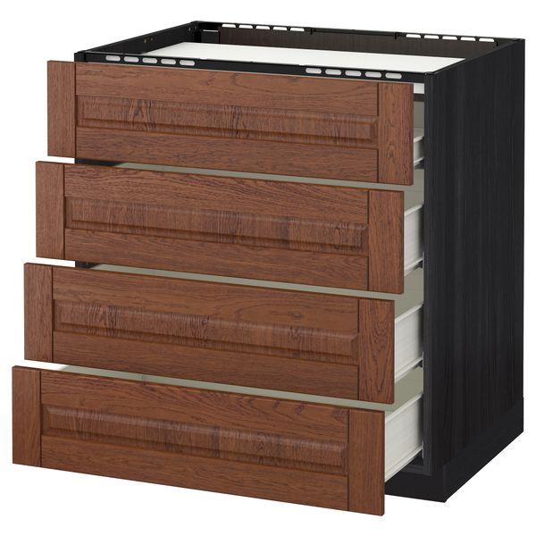 Напольный шкаф, 4 фронтальных панели, 4 ящика МЕТОД / ФОРВАРА, черный, Филипстад коричневый - схема-чертеж с размерами