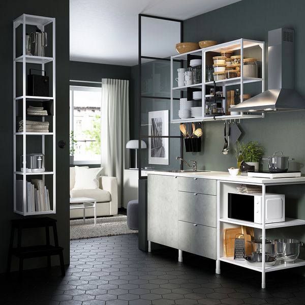 Кухня, 183x63.5x222 см, белый, под бетон IKEA BEGIVENHET БЕГИВЕНХЕТ 093.374.94 - фото 3