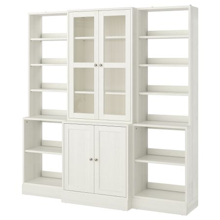 Комбинация для хранения + стеклянная дверцами, 203x47x212 см, белый IKEA HAVSTA ХАВСТА 792.659.26