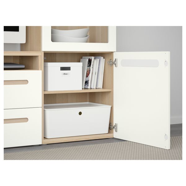 Шкаф для ТВ, комбинированный, стекляные дверцы БЕСТО, под беленый дуб, Марвикен белый прозрачное стекло (240x40x128 см) - фото 3