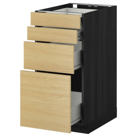 Напольный шкаф 4 фронтальных панели, 4 ящика МЕТОД / ФОРВАРА, черный, Тингсрид береза