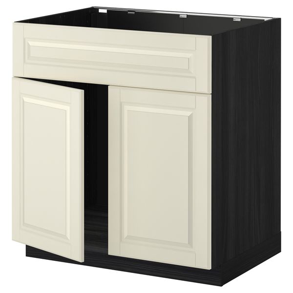 Напольный шкаф под мойку 2 дверцы/фронтальных панели МЕТОД, черный, Будбин белый с оттенком (80x60 см) - схема-чертеж с размерами