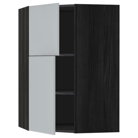 Угловой навесной шкаф + полки, 2 дверцы МЕТОД, черный, Веддинге серый (68x100 см)