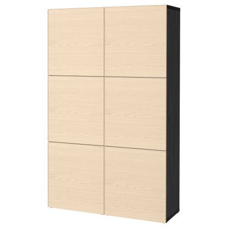 Комбинация для хранения с дверцами БЕСТО, черно-коричневый, Инвикен ясеневый шпон (120x40x192 см)