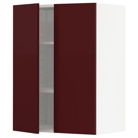 Навесной шкаф с полками/2дверцы, белый Калларп/глянцевый темный красно-коричневый 60x80 см IKEA METOD МЕТОД 794.468.66