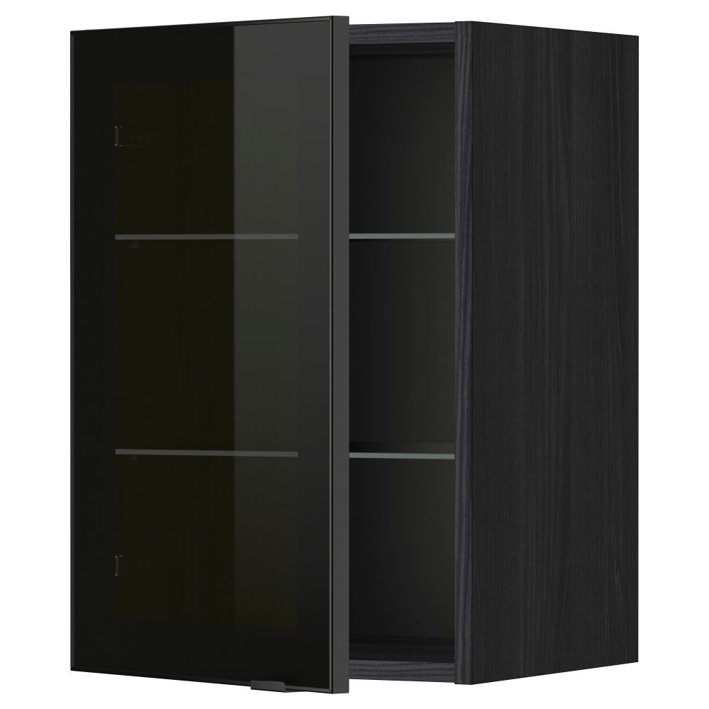 Навесной шкаф с полками, стекляными дверцы МЕТОД, черный, Ютис дымчатое стекло - схема-чертеж с размерами