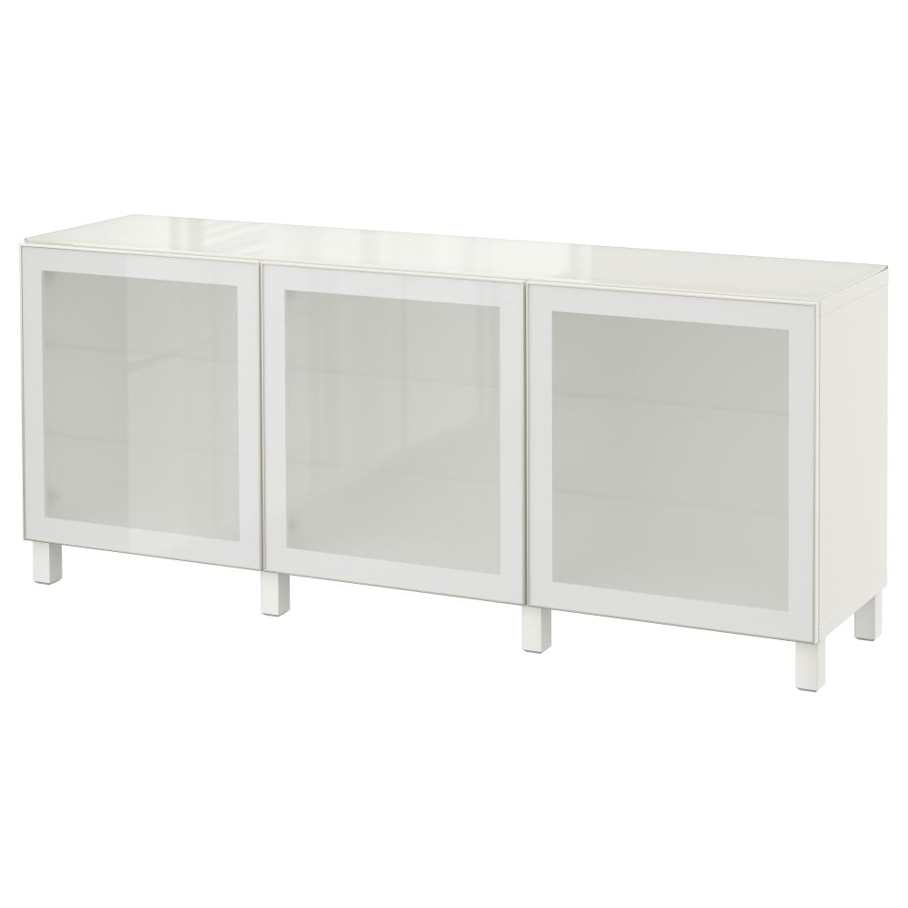 Комбинация для хранения с дверцами БЕСТО, белый, Глассвик белый прозрачное стекло (180x40x74 см) - фото 1