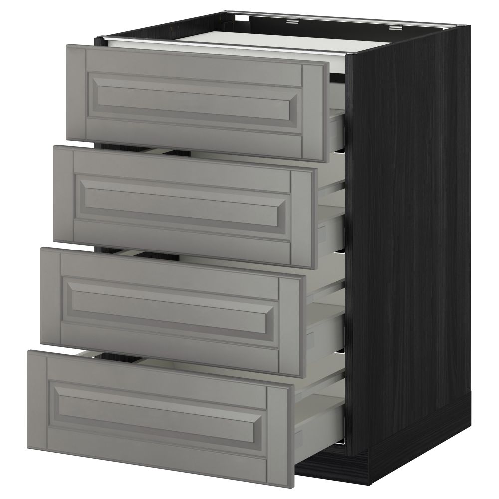 Напольный шкаф, 4 фронтальных панели, 4 ящика МЕТОД / МАКСИМЕРА, черный, Будбин серый - фото 1