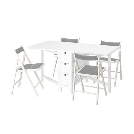 Стол и 4 стула, складной белый/Книса белый, светло-серый 26/89/152 см IKEA NORDEN НОРДЕН / TERJE ТЕРЬЕ 394.423.61