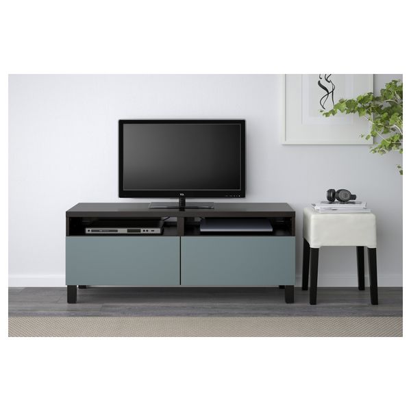 Тумба для ТВ с ящиками БЕСТО, черно-коричневый, Вальвикен серо-бирюзовый (120x40x48 см) - фото 2