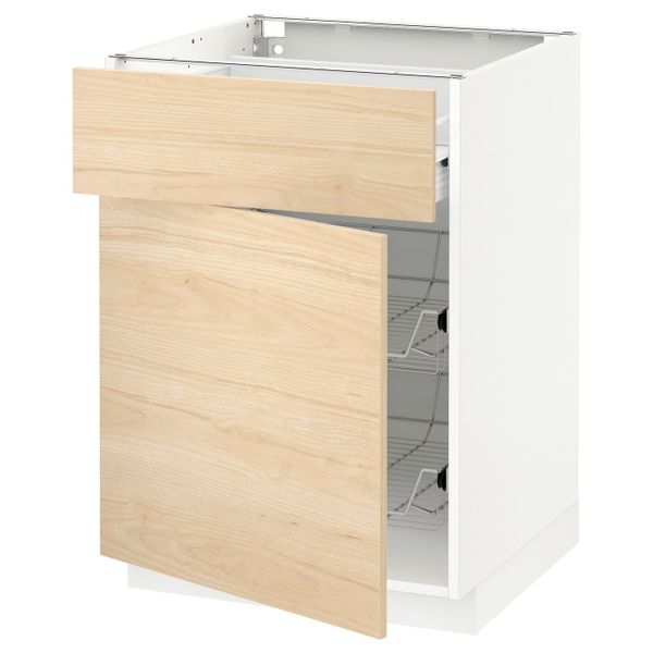 Напольный шкаф с проволочной корзиной/ящ/дверью, белый/Аскерсунд под светлый ясень 60x60 см IKEA МЕТОД / ФОРВАРА 592.187.28 - схема-чертеж с размерами