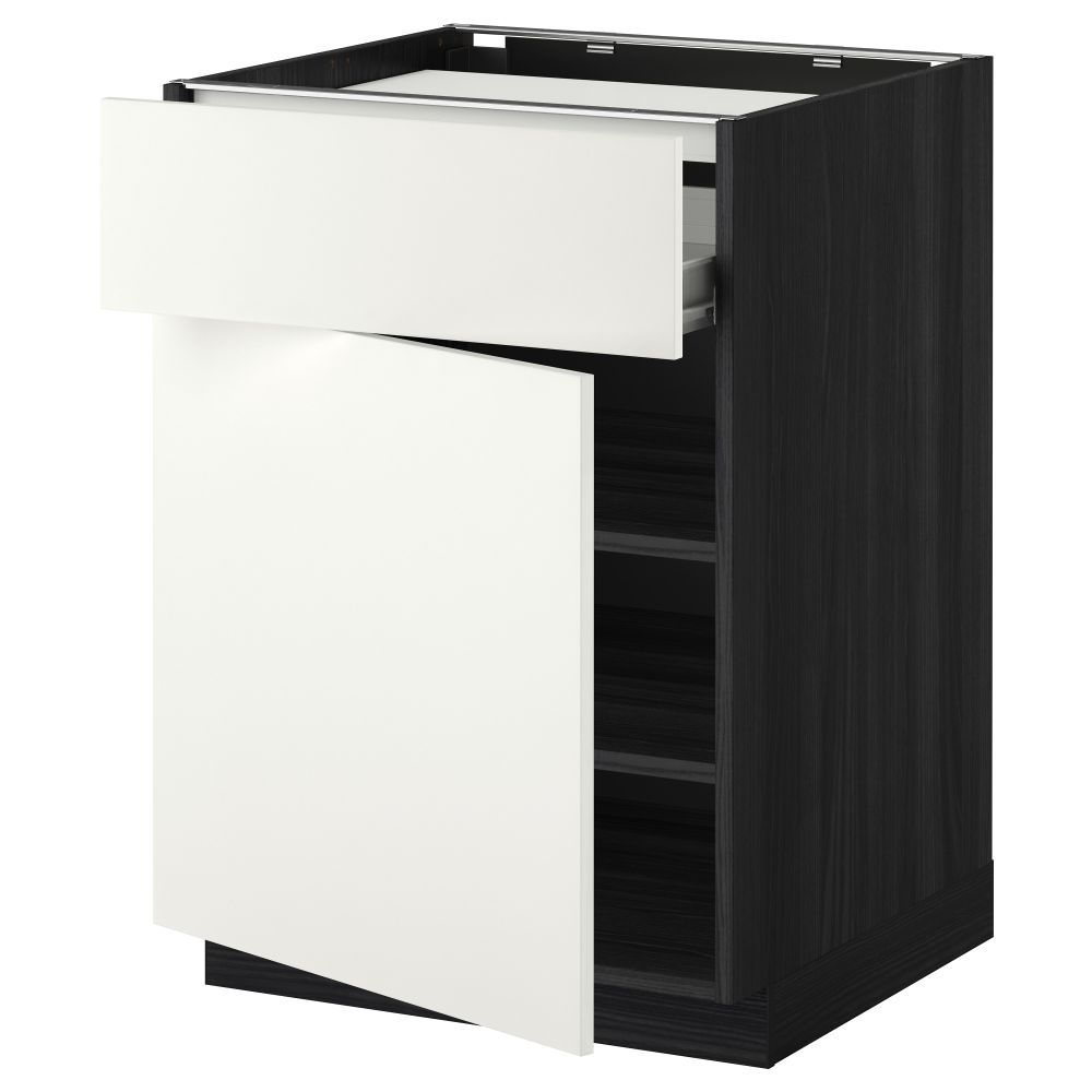 Напольный шкаф для варочной панели, ящик, полка, дверцы МЕТОД / ФОРВАРА, черный, Хэггеби белый (60x60 см) - фото 1
