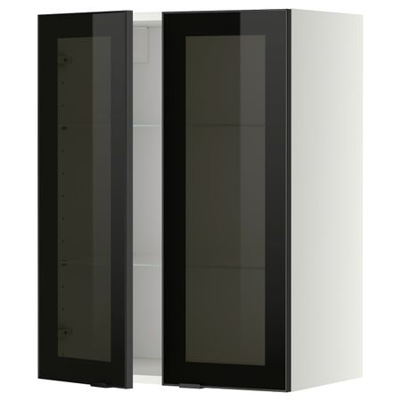 Навесной шкаф с полками, 2 стекло дв, белый/Ютис дымчатое стекло 60x80 см IKEA METOD МЕТОД 693.042.35