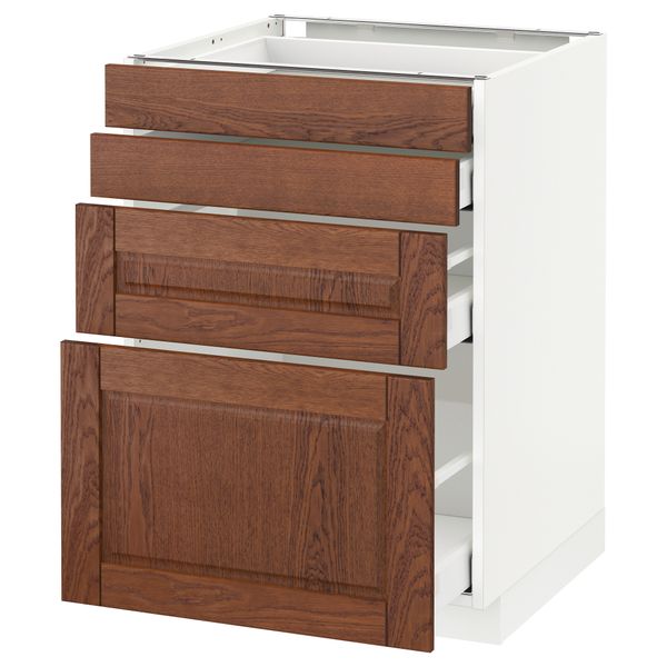 Напольный шкаф 4 фронтальных панели, 4 ящика МЕТОД / МАКСИМЕРА, белый, Филипстад коричневый - схема-чертеж с размерами