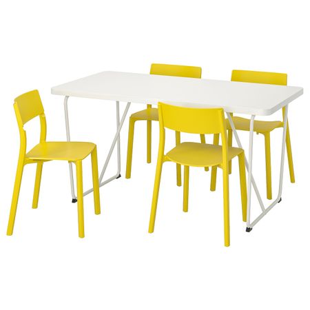 Стол и 4 стула, белый, желтый 150 см IKEA РЮДЕБЭКК/БЭККАРИД / ЯН-ИНГЕ 592.298.21