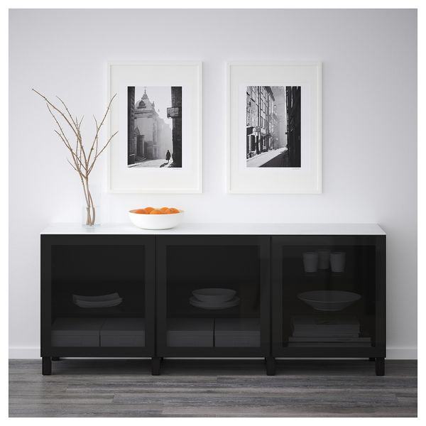 Комбинация для хранения с дверцами БЕСТО, Глассвик черный/дымчатое стекло (180x42x74 см) - схема-чертеж с размерами