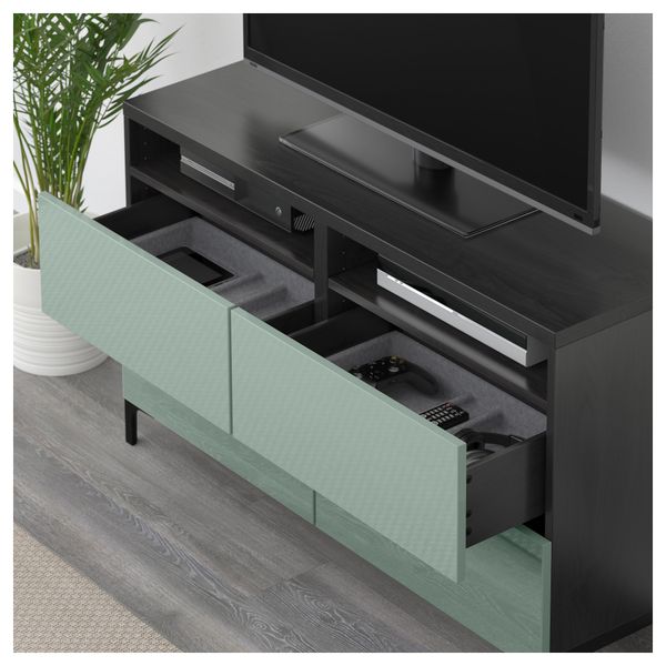 Тумба для ТВ с ящиками БЕСТО, черно-коричневый, Сельсвикен глянцевый/серо-зеленый светлый (120x40x74 см) - фото 3
