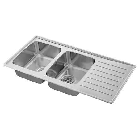 Двойная врезная мойка с крылом, нержавеющая сталь 110x53 см IKEA VATTUDALEN ВАТТУДАЛЕН 392.430.50