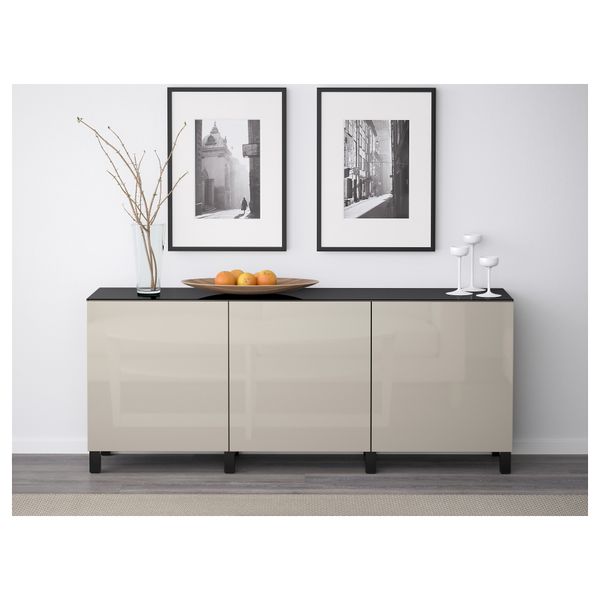 Комбинация для хранения с дверцами БЕСТО, черно-коричневый, Сельсвикен глянцевый/бежевый (180x40x74 см) - схема-чертеж с размерами