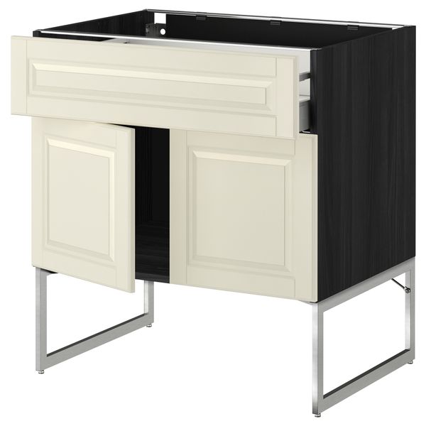 Напольный шкаф, полки, ящик, 2 двери МЕТОД / МАКСИМЕРА, черный, Будбин белый с оттенком - схема-чертеж с размерами