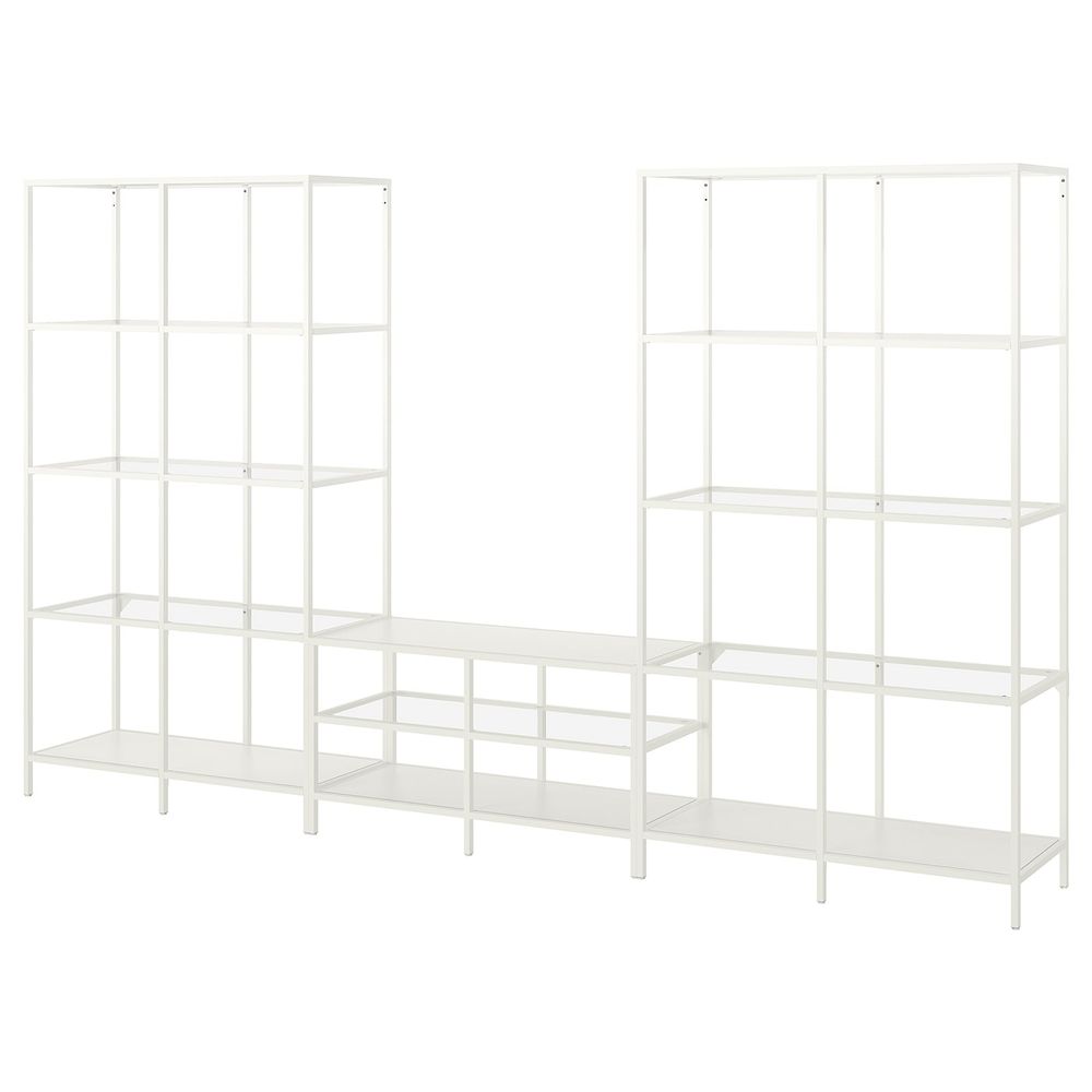 Шкаф для ТВ, комбинация, белый/стекло 300x36x175 см IKEA VITTSJÖ ВИТШЁ 692.945.71 - фото 1