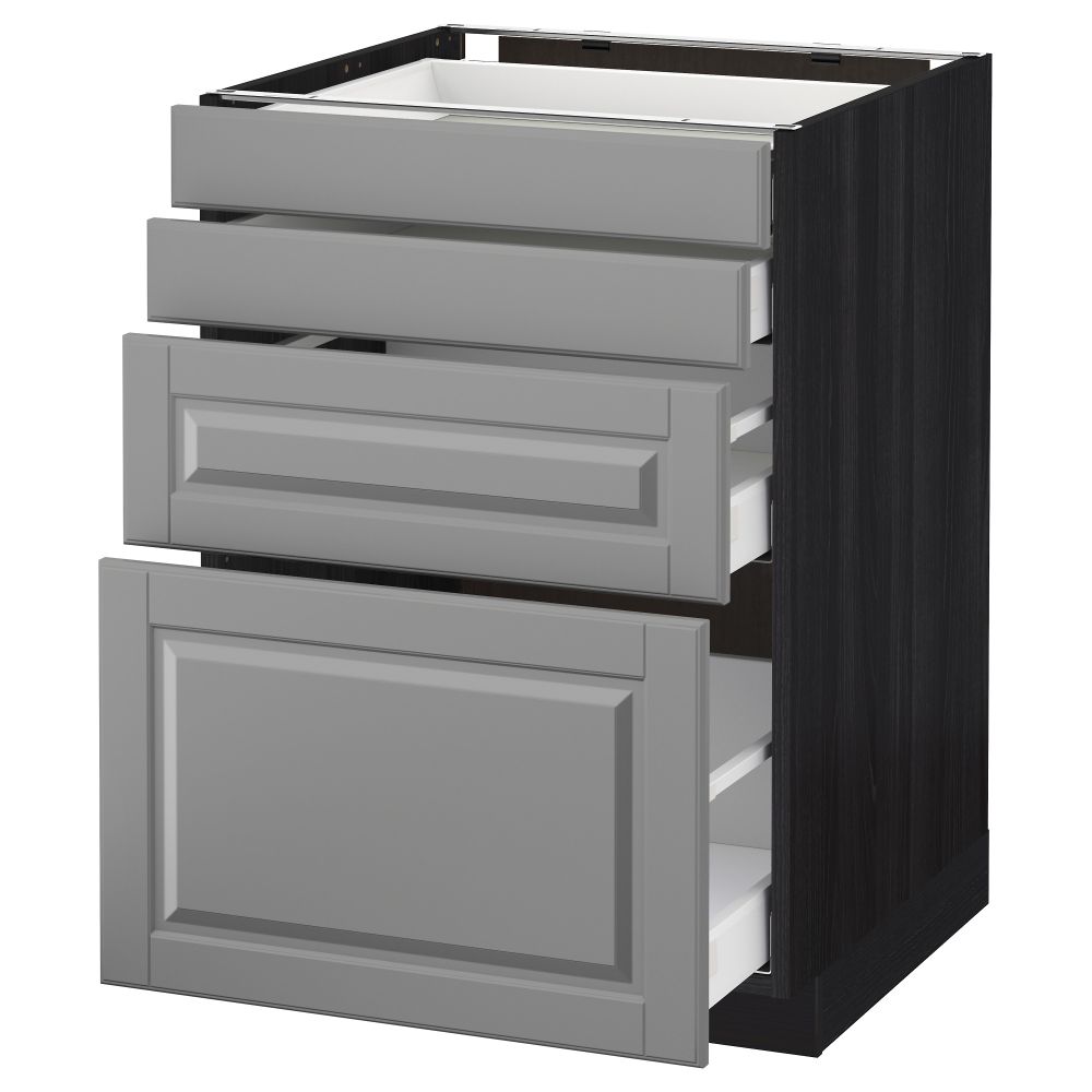 Напольный шкаф 4 фронтальных панели, 4 ящика МЕТОД / МАКСИМЕРА, черный, Будбин серый - схема-чертеж с размерами