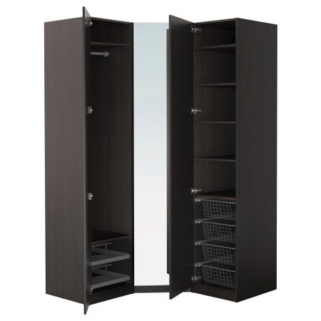 Гардероб ПАКС, черно-коричневый, Нексус Викедаль (146/146x60x236 см)