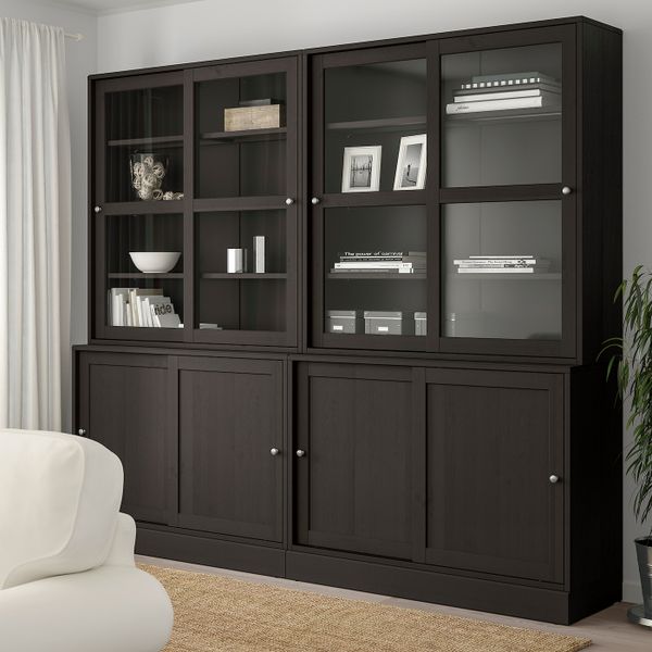 Комбинация с раздвижными дверьми, темно-коричневый 242x47x212 см IKEA HAVSTA ХАВСТА 092.659.01 - фото 2