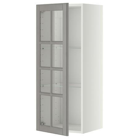 Навесной шкаф с полками, стекляными дв, белый/Будбин серый 40x100 см IKEA METOD МЕТОД 292.277.67