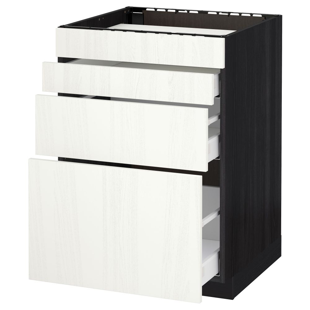 Напольный шкаф для духовки, 4фасада, 3 ящика МЕТОД / МАКСИМЕРА, черный, Росдаль белый - схема-чертеж с размерами