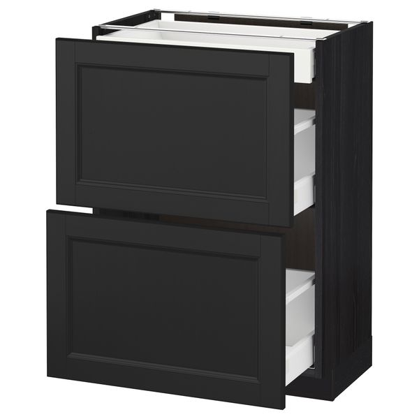 Напольный шкаф/ 2 фасада/ 3 ящика МЕТОД / МАКСИМЕРА, черный, Лаксарби черно-коричневый - схема-чертеж с размерами