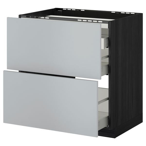 Напольный шкаф, 2 фронтальных панели, 3 ящика МЕТОД / МАКСИМЕРА, черный, Веддинге серый - схема-чертеж с размерами