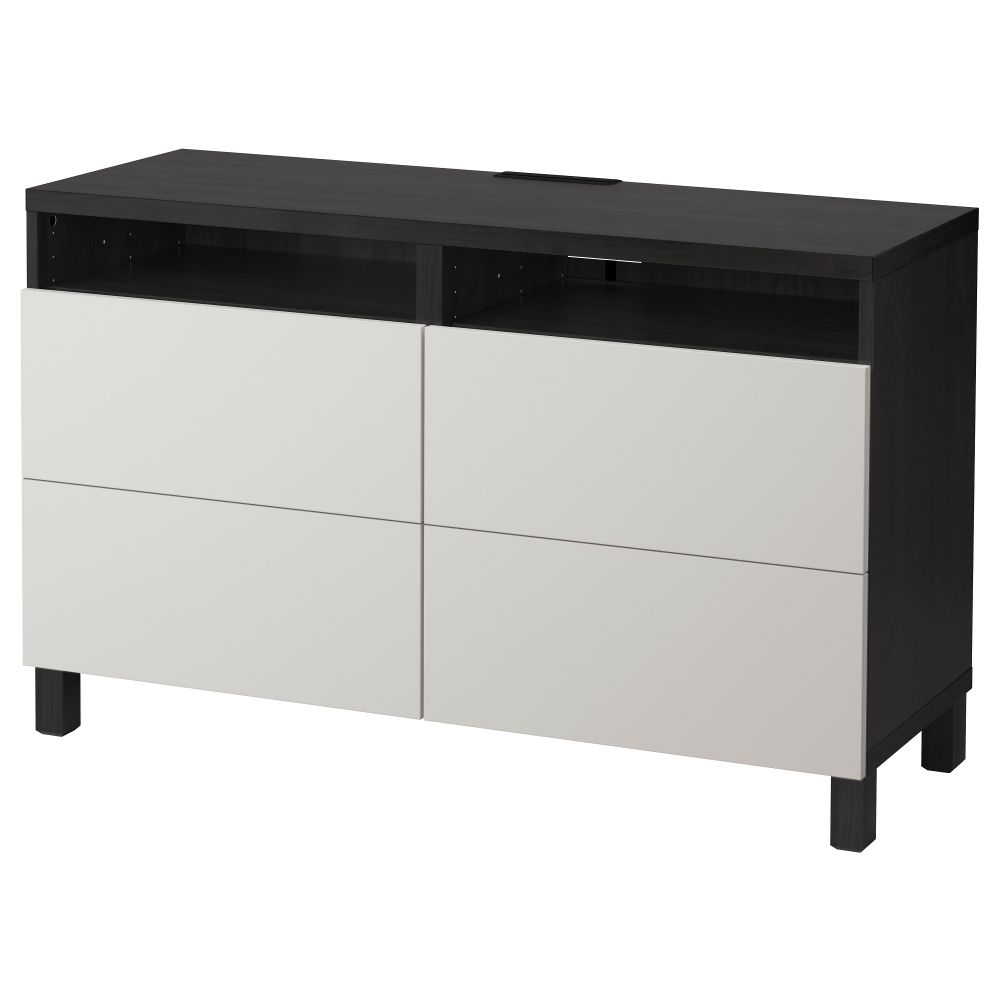 Тумба для ТВ с ящиками БЕСТО, черно-коричневый, Лаппвикен светло-серый (120x40x74 см) - фото 1