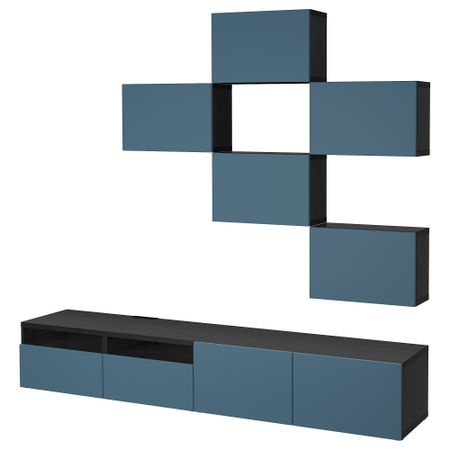Шкаф для ТВ, комбинация БЕСТО, черно-коричневый, Вальвикен темно-синий (240x20/40x204 см)