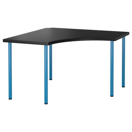 Угловой стол ЛИННМОН / АДИЛЬС, черно-коричневый, синий (120x120 см)