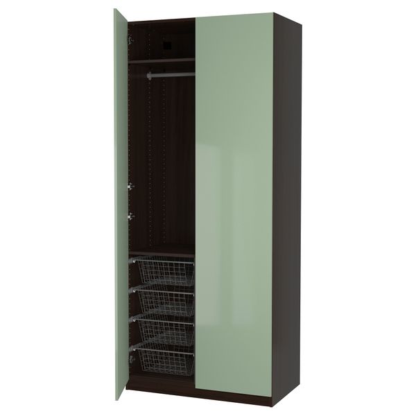 Гардероб ПАКС, черно-коричневый, Фардаль глянцевый/светло-зеленый (100x60x236 см) - фото 1