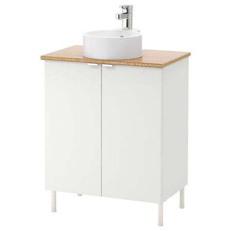 Шкаф под раковину с 2 дверц, белый, бамбук ЭНСЕН смеситель 62x40x87 см IKEA ЛИЛЛОНГЕН/ВИСКАН / ГУТВИКЕН 792.946.36