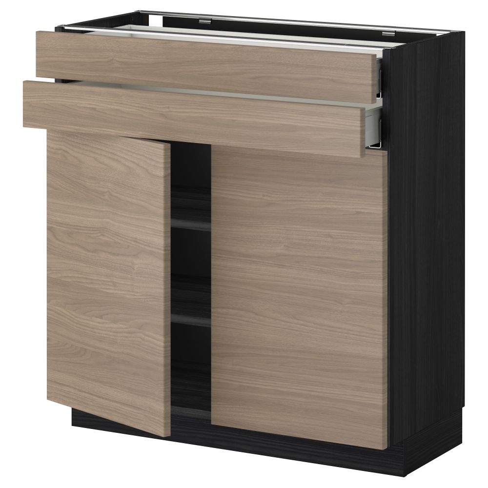 Напольный шкаф, 2 дверцы, 2 ящика МЕТОД / МАКСИМЕРА, черный, Брокхульт светло-серый - фото 1