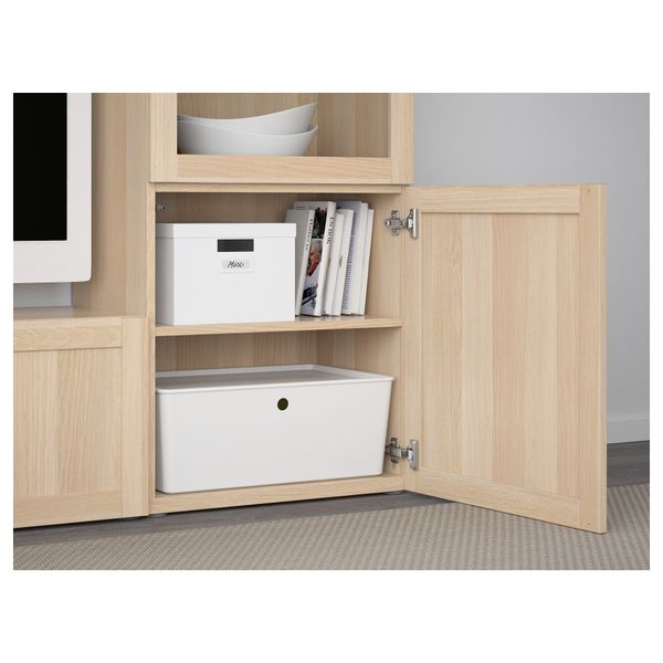 Шкаф для ТВ, комбинированный, стекляные дверцы БЕСТО, Ханвикен, Синдвик под беленый дуб, прозрачное стелко (240x40x128 см) - фото 3