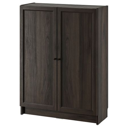 Стеллаж с дверьми, темно-коричневый под дуб, 80x30x106 см IKEA BILLY БИЛЛИ, OXBERG ОКСБЕРГ 994.832.78