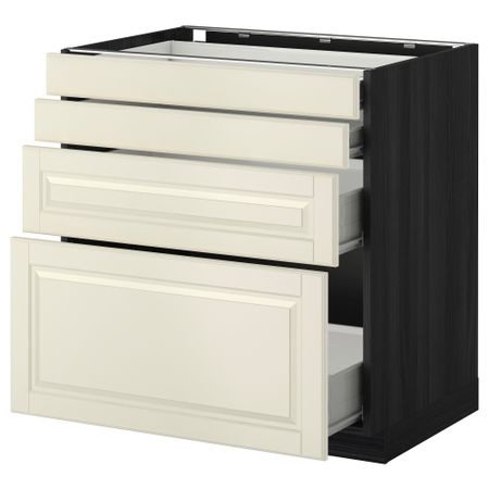 Напольный шкаф 4 фронтальных панели, 4 ящика МЕТОД / ФОРВАРА, черный, Будбин белый с оттенком