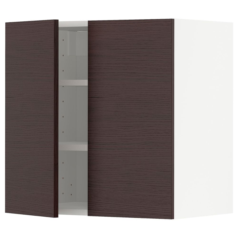 Навесной шкаф с полками/2дверцы, белый Аскерсунд/темно-коричневый под ясень 60x60 см IKEA METOD МЕТОД 693.333.13 - фото 1