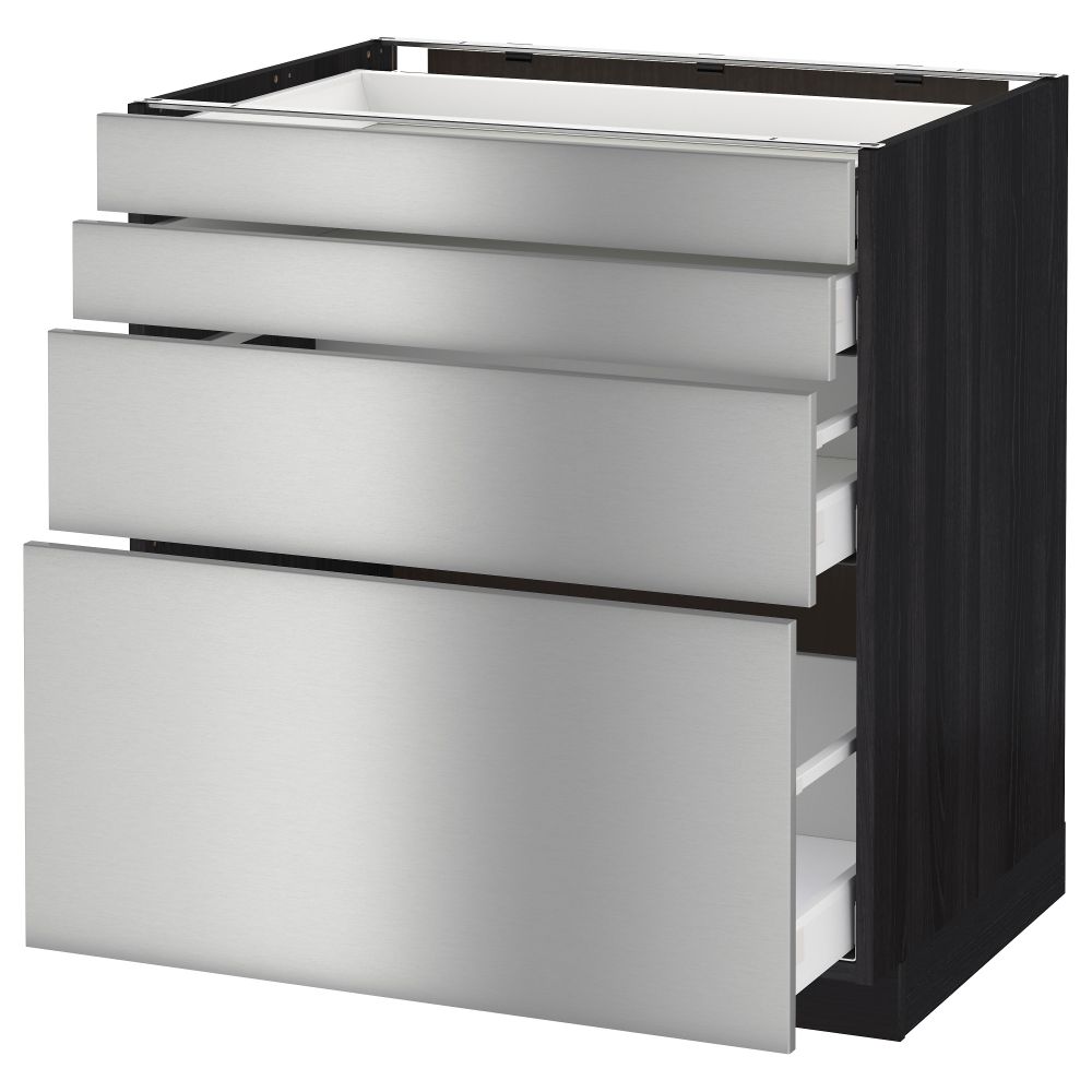 Напольный шкаф 4 фронтальных панели, 4 ящика МЕТОД / МАКСИМЕРА, черный, Гревста нержавеющ сталь - схема-чертеж с размерами