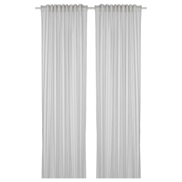 Гардины, 2 шт., белый, светло-серый в полоску, 120x300 см IKEA BYMOTT БЮМОТТ 304.666.86 - фото 1