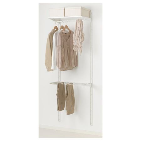 Настенная шина, полки, вешалка для/брюк, белый 65x40x196 см IKEA АЛЬГОТ 792.304.18